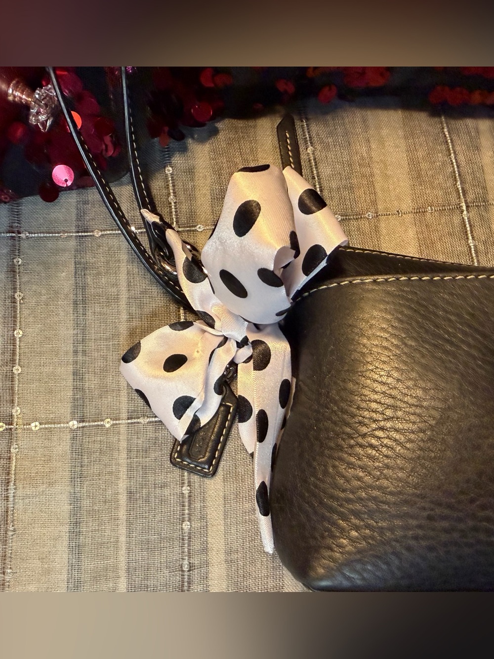 Coach Black Pebbled Leather Wristlet w Polka Dot Scarf - Picture 11 of 14